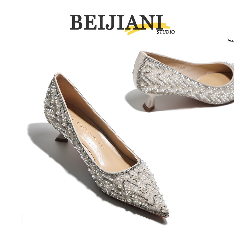 Pearl High Wedding Sense Bridesmaid Bride Women's Fashion Shoes