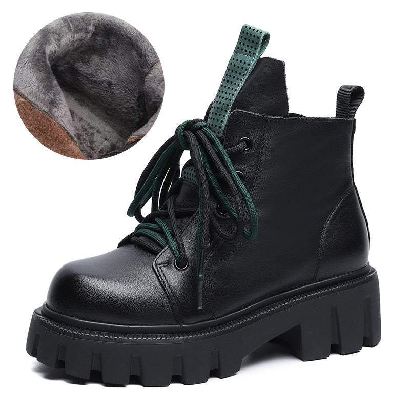 Women's Retro Thick-soled Muffin Bottom Top Layer Cowhide Women's Shoes