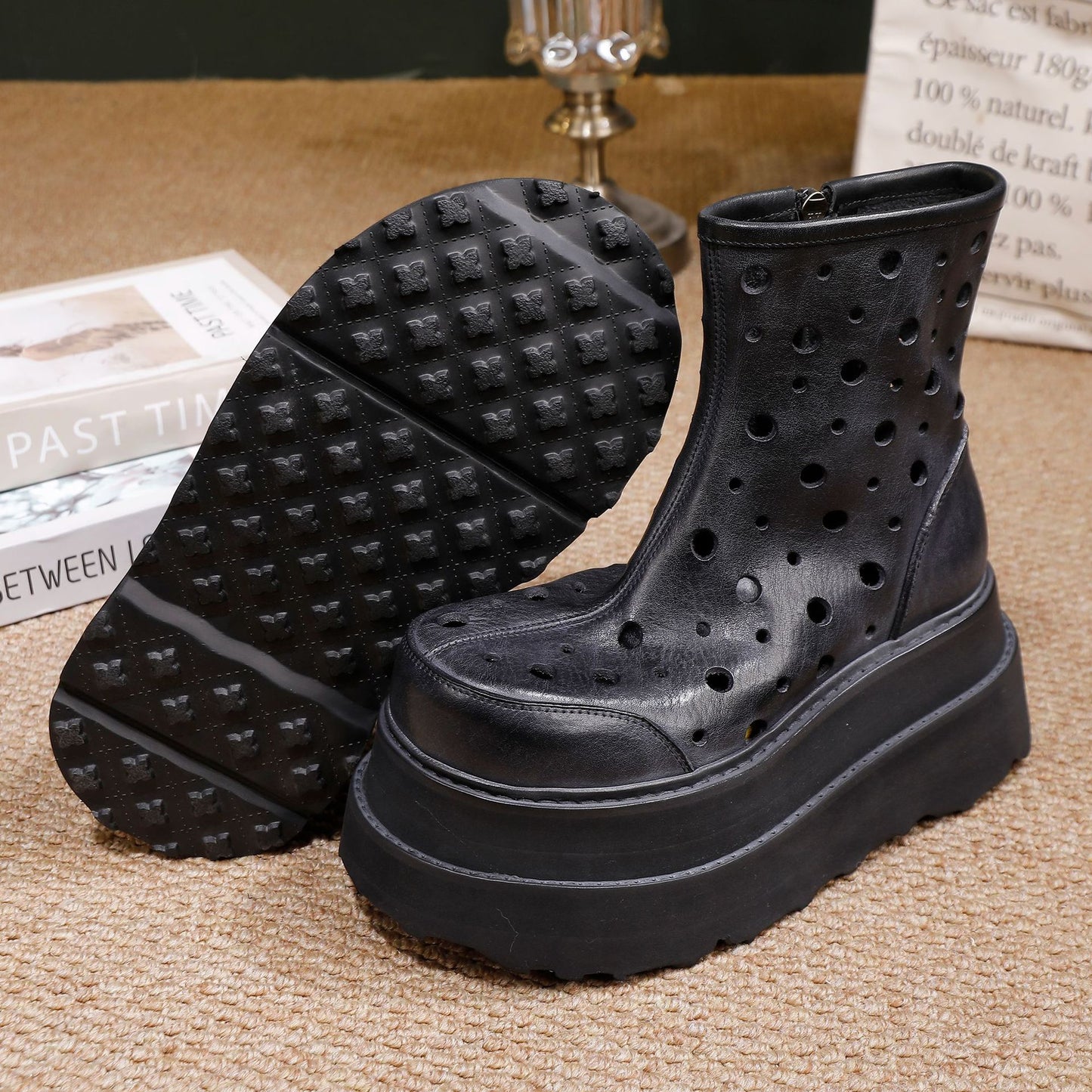 Women's Genuine Retro Hollow Large Round Head Boots