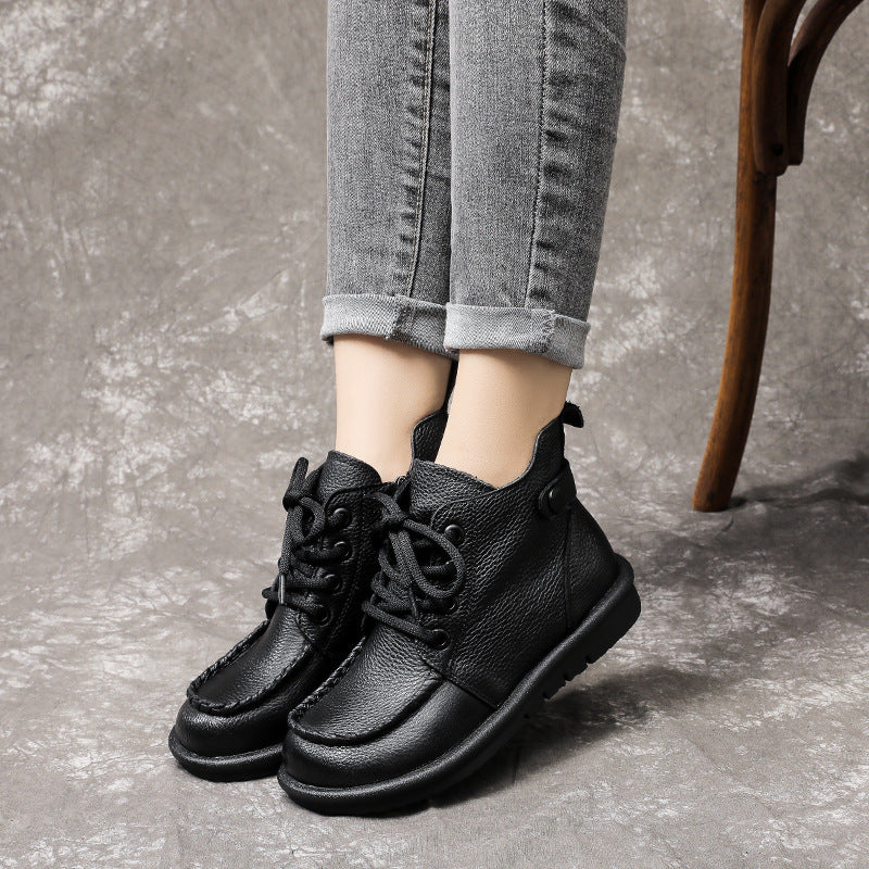 Women's Soft Bottom Top Layer Cowhide Booties Retro Rub Boots