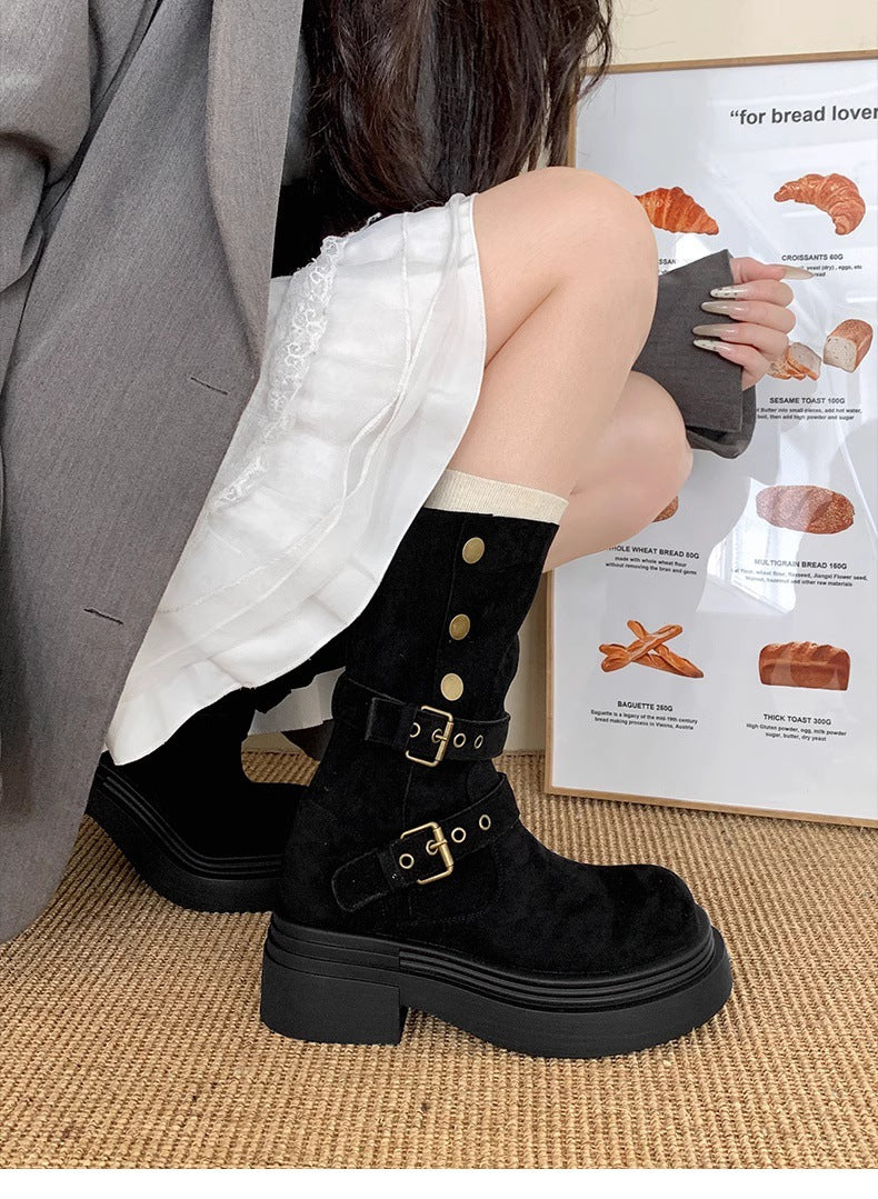 Women's Martin Vintage Suede Two-way Thick-soled Belt Snow Boots