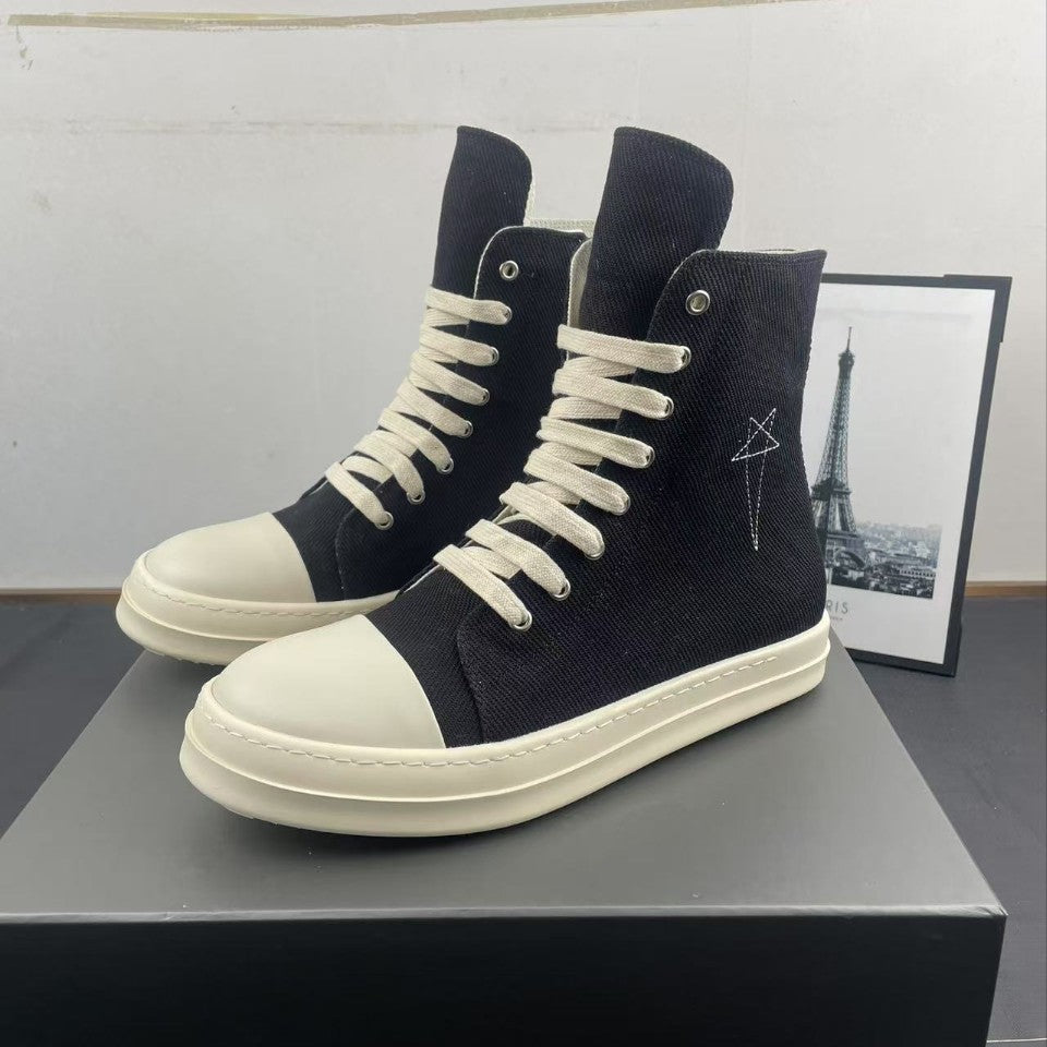 Men's Pentagram Embroidered Skate Short Zipper White Cloth Men's Shoes