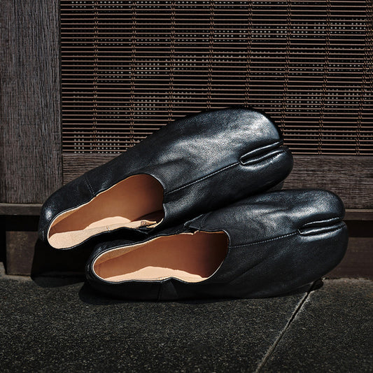 Women's Washed Horse Flat Genuine Inside Outside Comfortable Tabi Women's Fashion Shoes