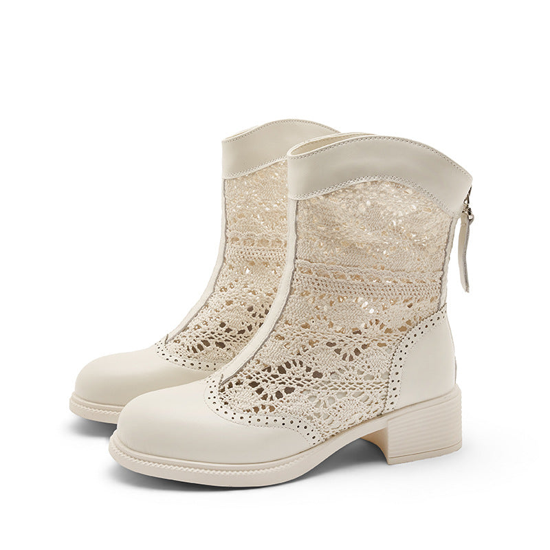 Women's Breathable Short Fairy Style Thick Slimming Women's Leather Boots
