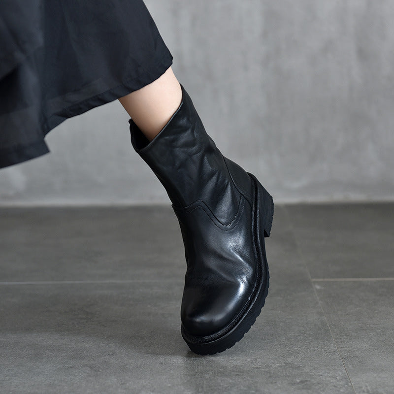 Women's Thick Bottom Mid High Quality Round Head Boots