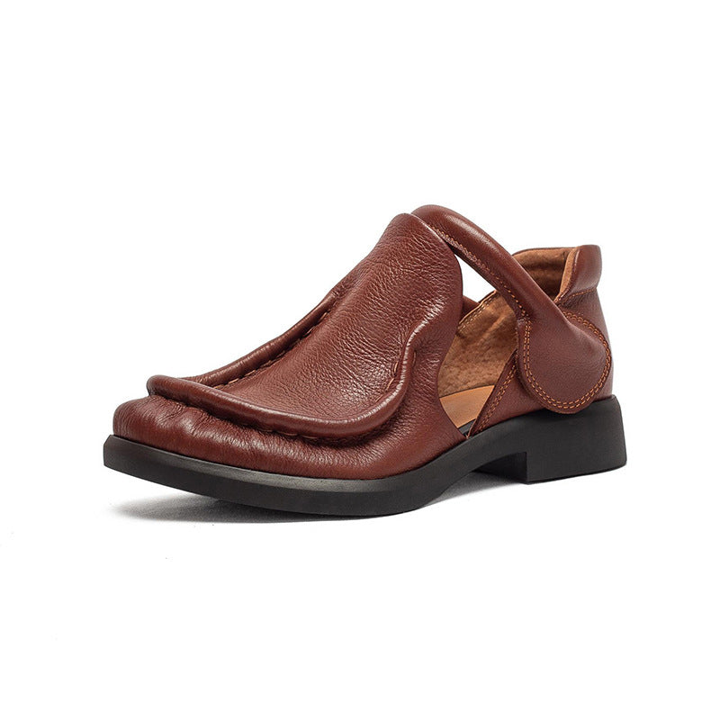 Women's Style First Layer Cowhide Commuter Hollow Closed Toe Platform Sandals