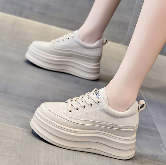 Women's White Autumn Platform Sports Versatile Height Casual Shoes