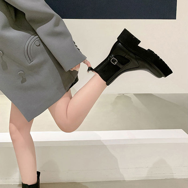 Women's Bottom Martin British Style Chunky Middle Boots