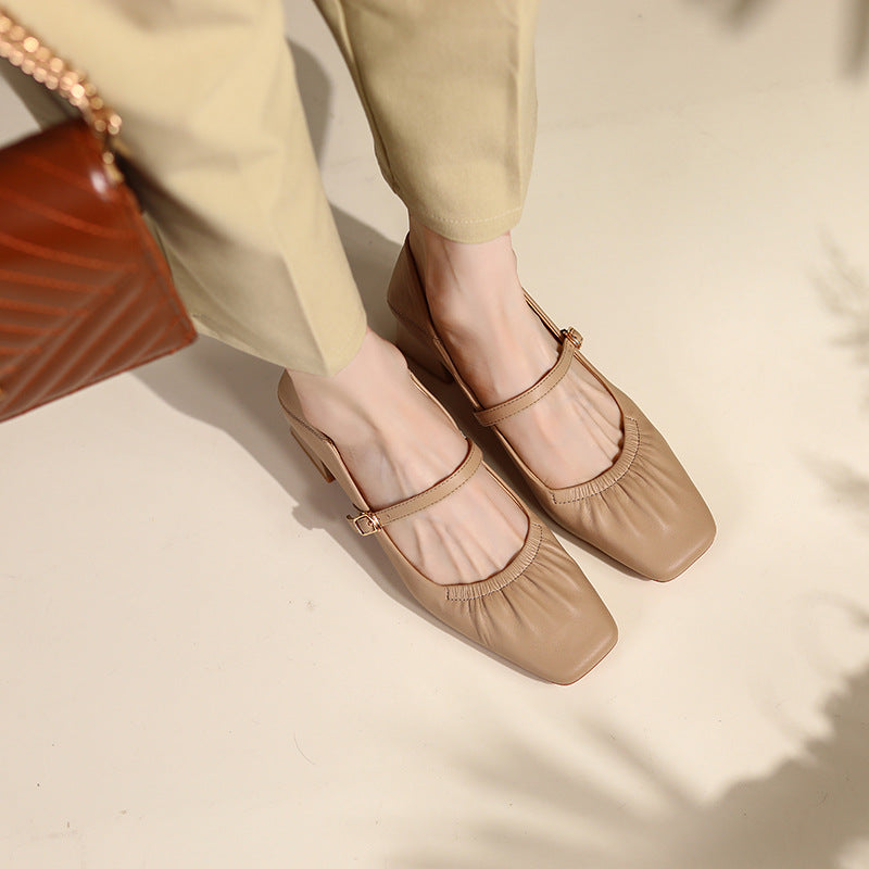 Women's Square Toe Chunky Pumps Mid Soft Grandma Women's Fashion Shoes