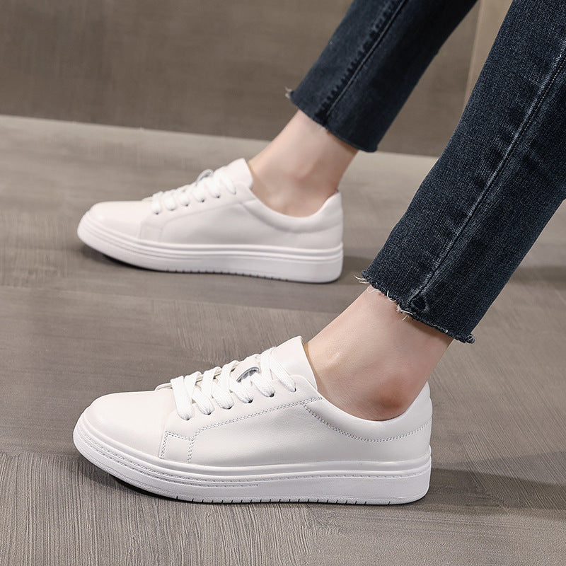 Women's Layer Cowhide Low-cut Authentic White Western Style Leisure Flat Women's Casual Shoes