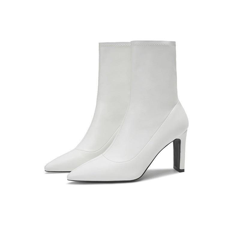 Women's Pointed Ankle Suede Chunky High Fashion Korean Women's Leather Boots