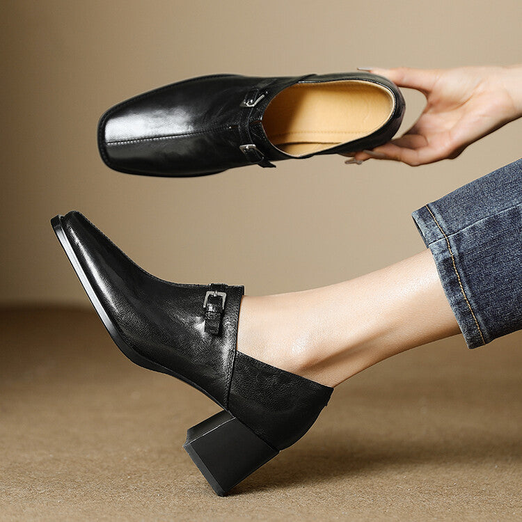 Women's Spring Square Head Chunky High Hand Grip Deep Women's Fashion Shoes