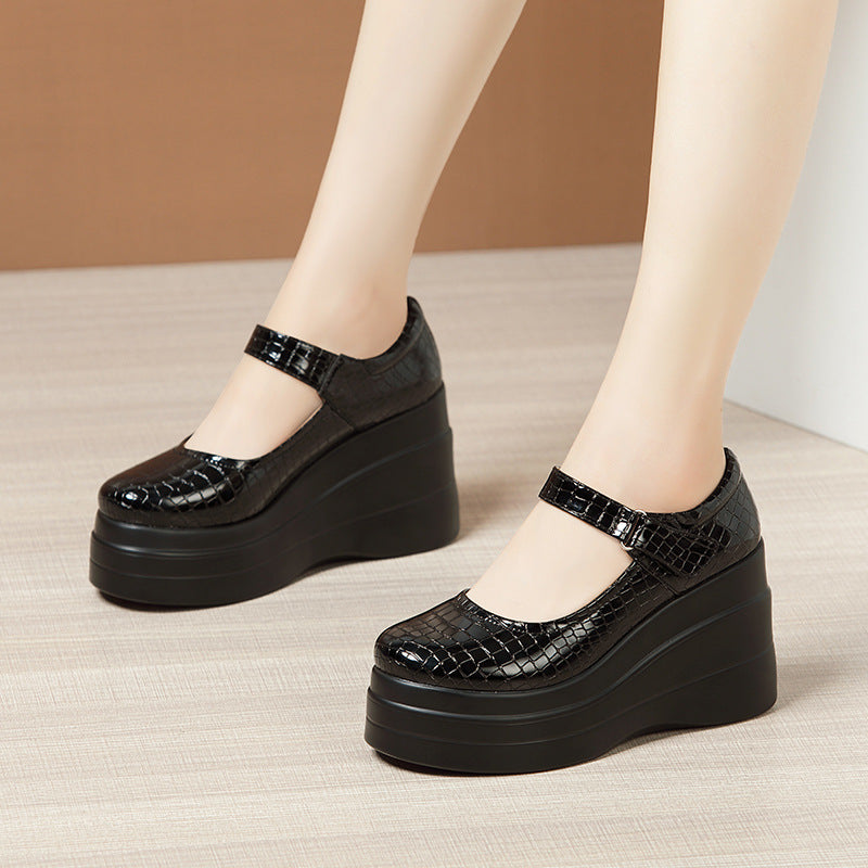 Women's Wedge Shallow Mouth Pumps Platform Patent Women's Shoes