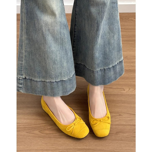 Women's & Men's Genuine French Style Yellow Thin Round Toe With Casual Shoes