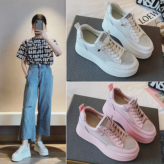 Women's Increasing Insole Summer Platform White Breathable Mesh Casual Shoes