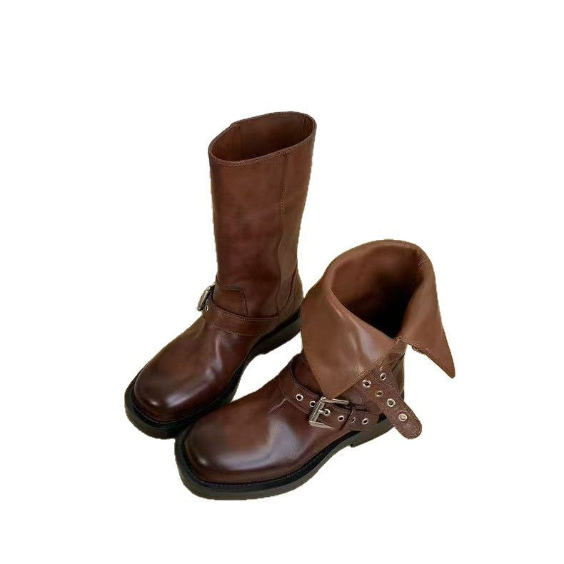 Women's Slimming Buckle Ankle For Raise The Bottom Skinny Women's Leather Boots