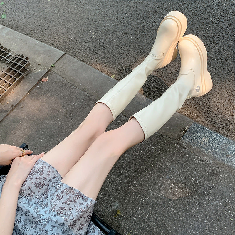 Small Stretch Thin Hot High Leg Women's Leather Boots