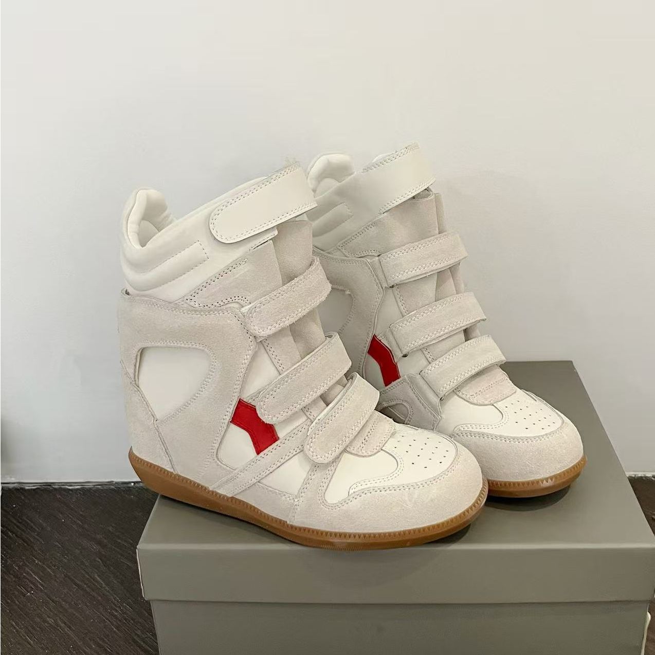 Women's Height Increasing Insole Genuine High Top White Sneakers