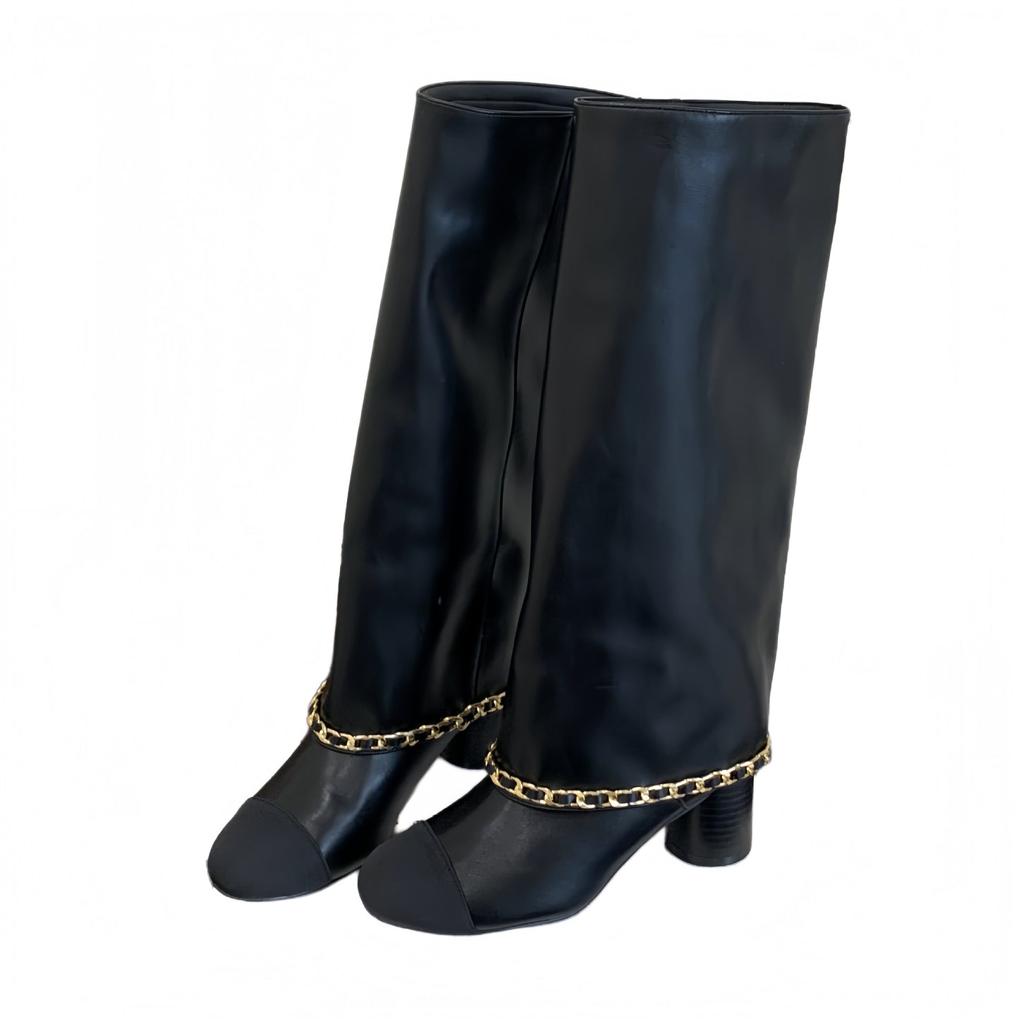 Apricot Black Stitching Chunky Pants Female Autumn Knight Below The Women's Leather Boots
