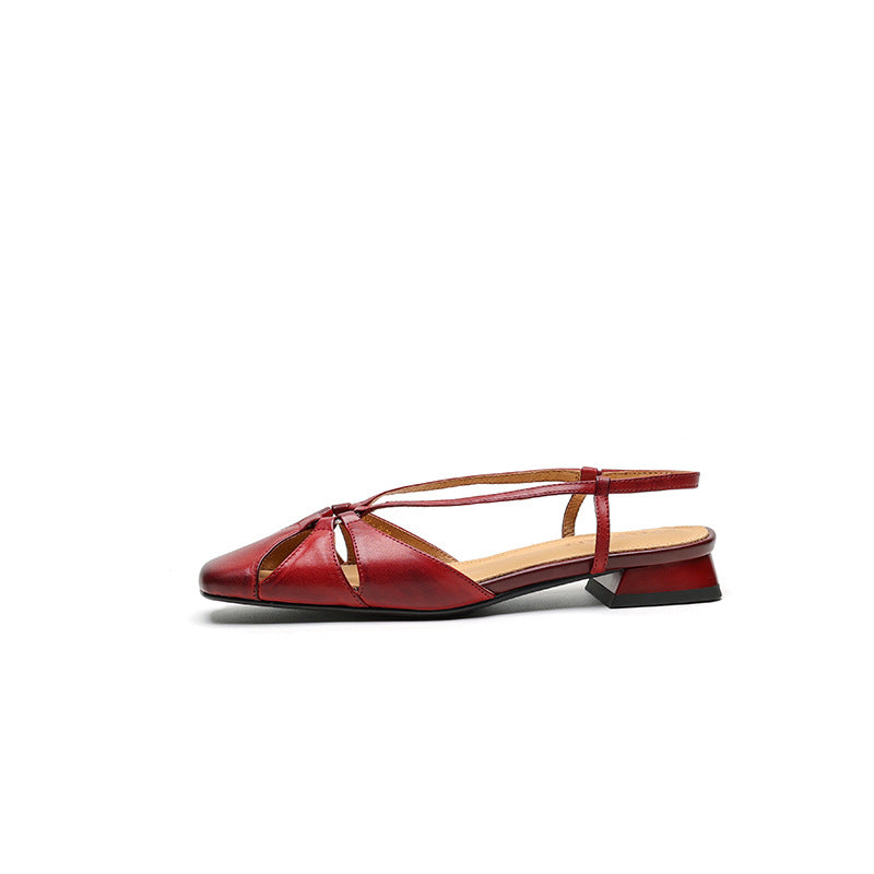 Women's Style Retro Low Open Toe Square Pumps Summer Commute Men's Shoes