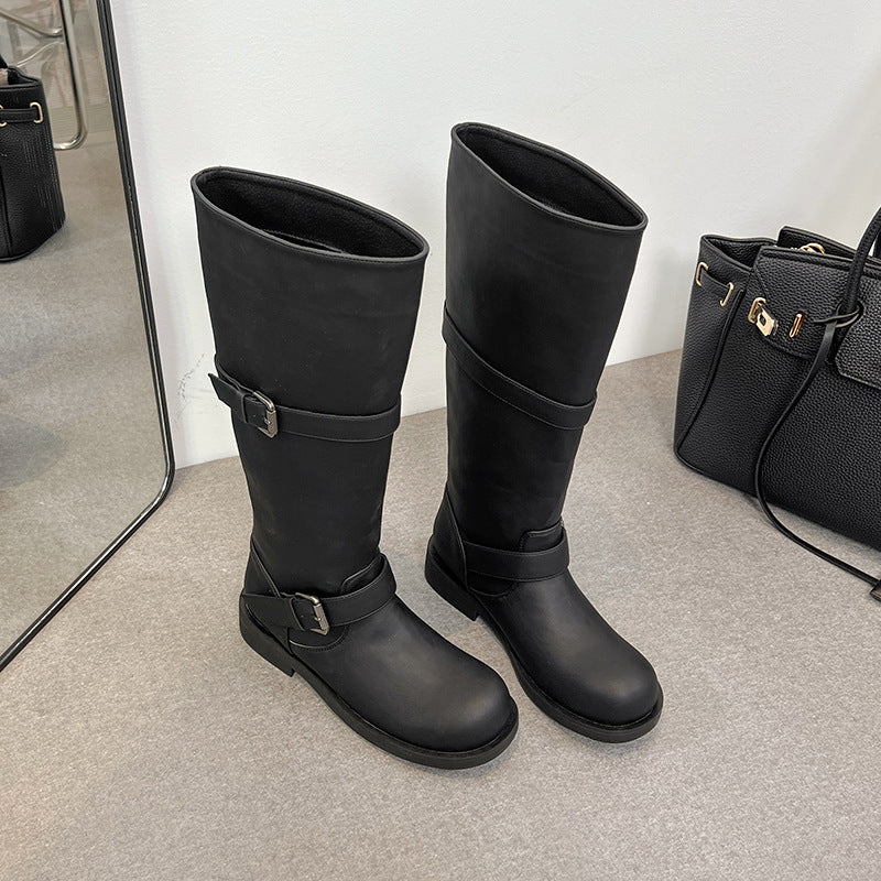 Women's Cowboy High Leg Platform Martin Chunky Women's Leather Boots