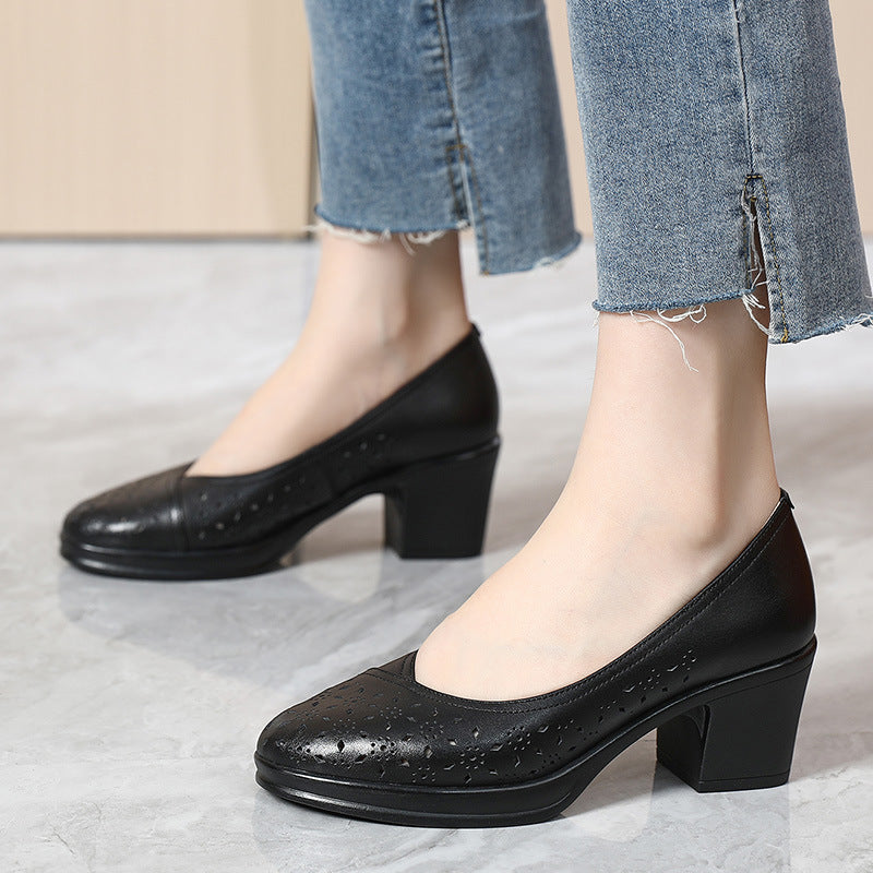 Women's Breathable Genuine Soft Bottom Thick Black Comfortable Mid Women's Casual Shoes