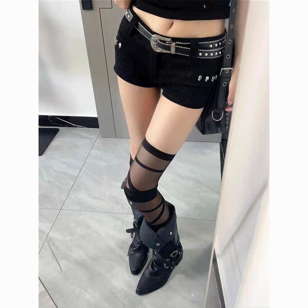 Women's Summer Hot Chunky Knight Black Punk Women's Leather Boots