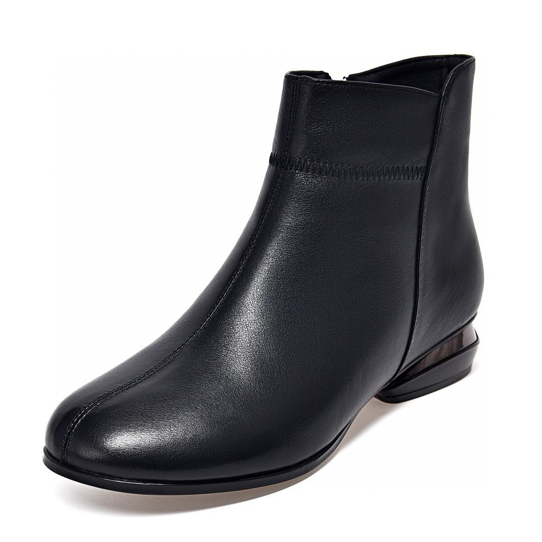 Women's Soft Bottom Brown British Round Head Women's Leather Boots