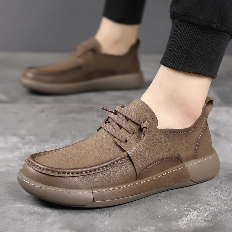 Men's Outdoor Lightweight Slip-on Handmade Stitching Big Leather Shoes