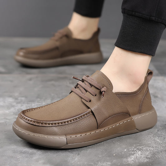 Men's Outdoor Lightweight Slip-on Handmade Stitching Big Leather Shoes