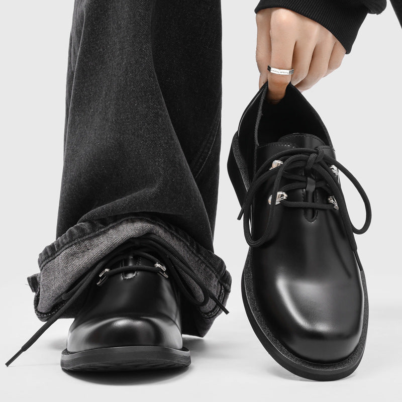 Men's Retro Lace Up Derby Metal Chunky Pumps Clinch Men's Casual Leather Shoes