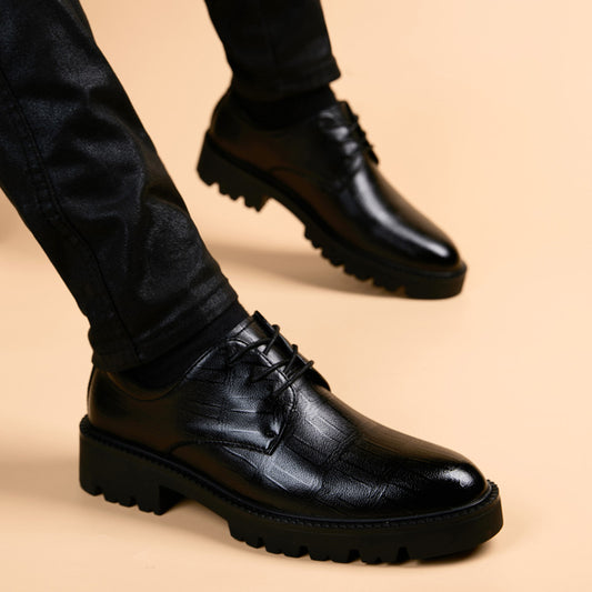 Men's Thick-soled Breathable Business Pointed Toe Wedding Green Leather Shoes