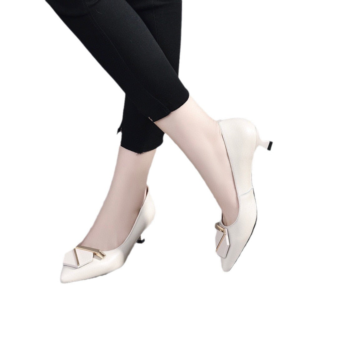 Women's Pointed Toe Low-cut First Layer Cowhide Women's Shoes