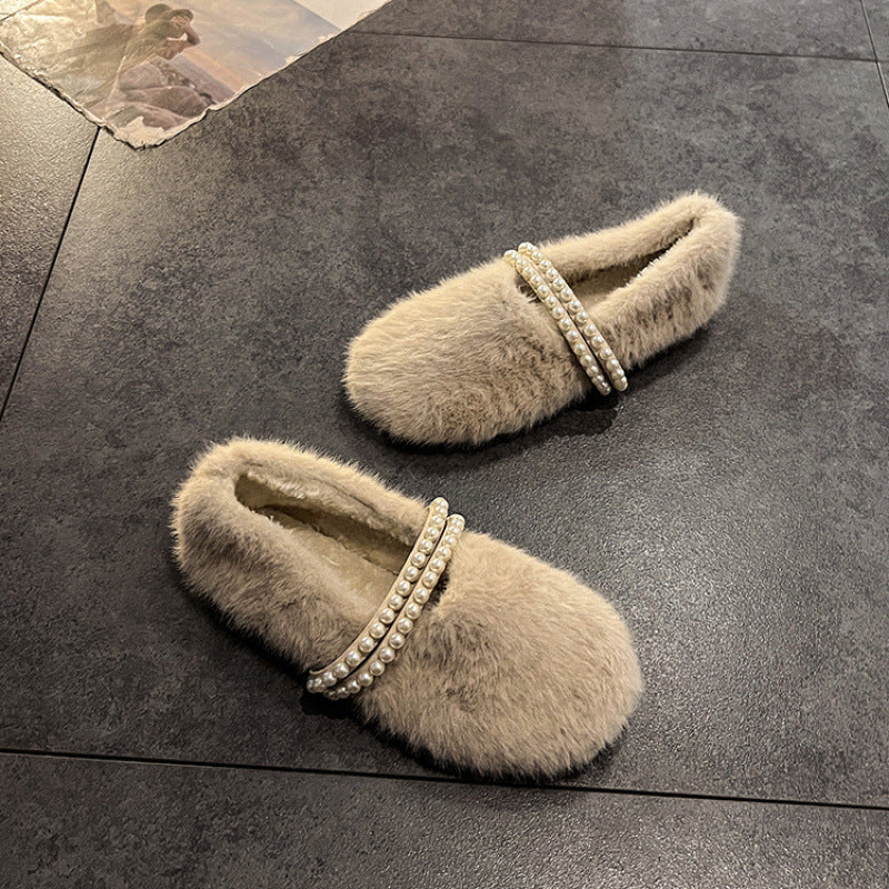 Fluffy Winter Slip-on Female Fleece-lined Cotton Casual Shoes