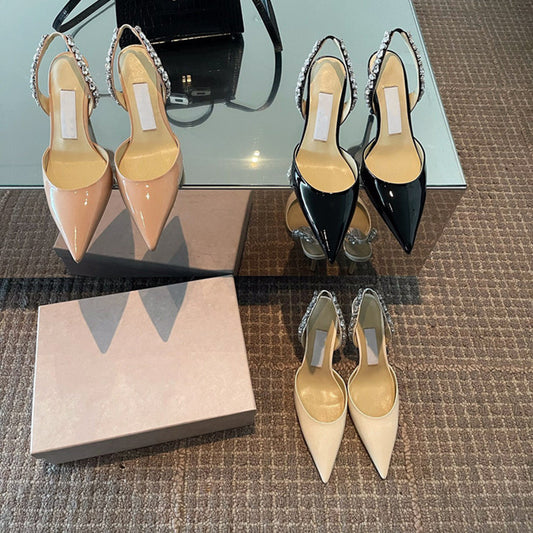 Women's Toe Slingback Rhinestone Closed French Stiletto Heels