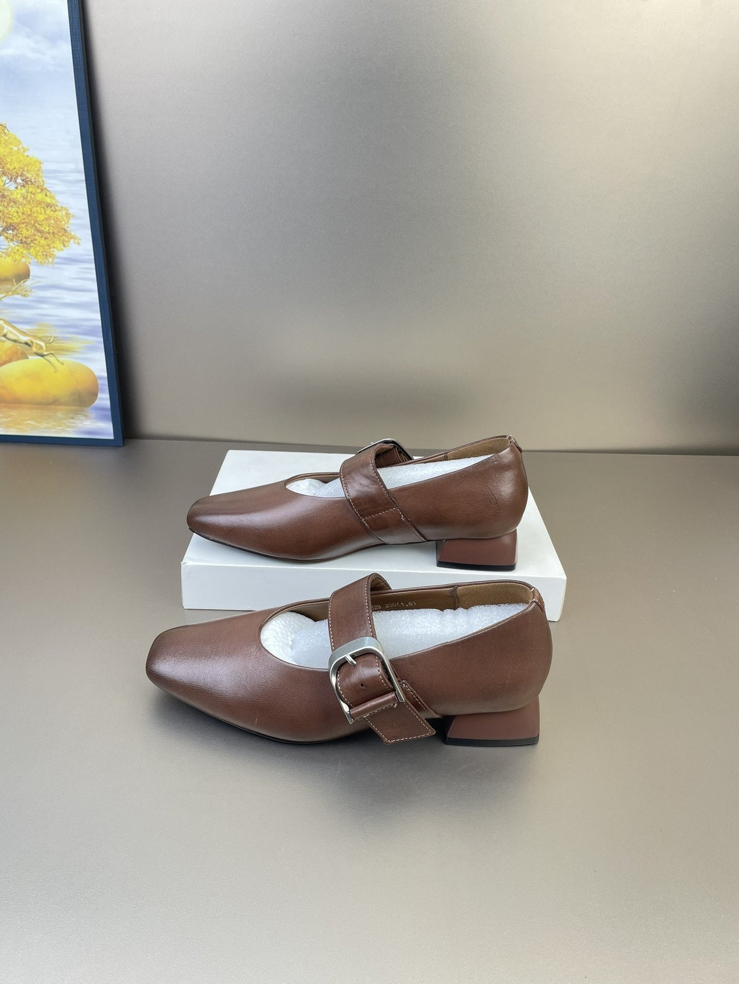 Women's Fashionable Round Head Chunky Low Mary Jane Western Style Shallow Heels