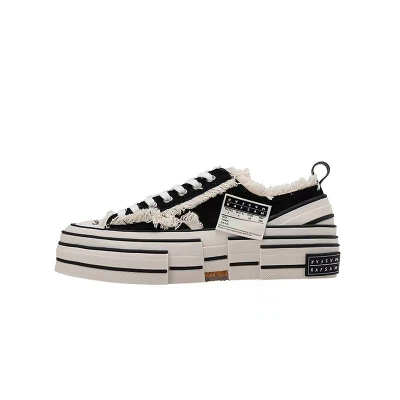 Women's & Men's Support Frayed Edge Trendy Thick Sole Increased Women's Canvas Shoes