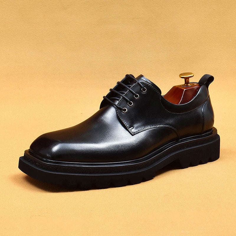 Men's Big Head Genuine Formal Business Square Toe Platform British Increased Men's Casual Leather Shoes