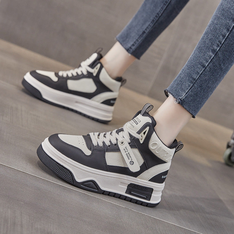 Women's Sports Style High Top White Genuine Sneakers