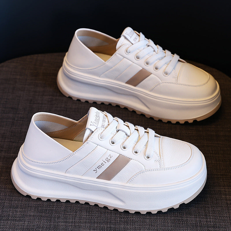 Women's White Early Spring Round Toe Thick Bottom Flat Dual-purpose Women's Casual Shoes