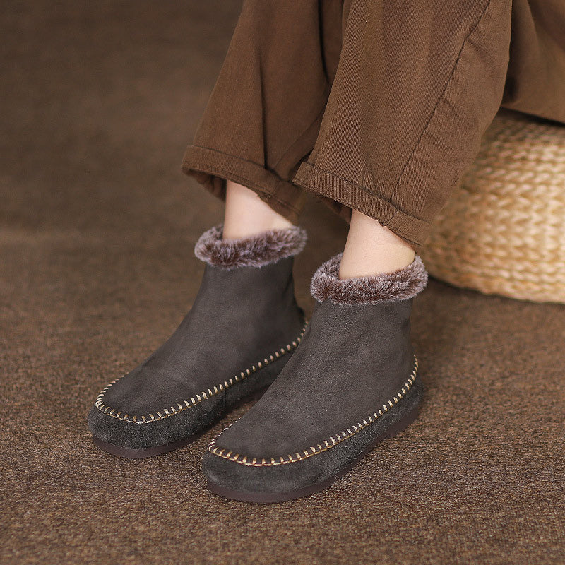 Women's Fur Warm Frosted Cowhide Ankle Slimming Boots