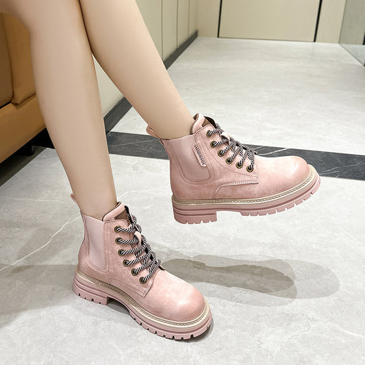 Women's Style Martin Thick Bottom Height Increasing Insole Slimming Veet Boots
