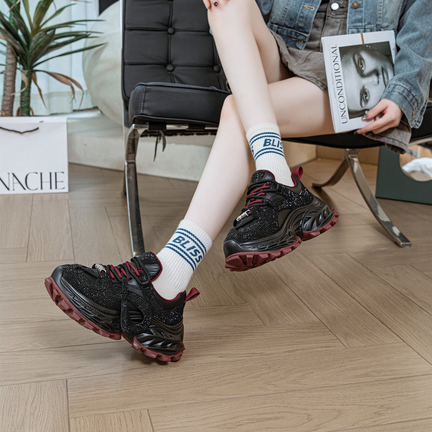 Women's Rhinestone Dad Platform Sports Pumps Fashion Sneakers