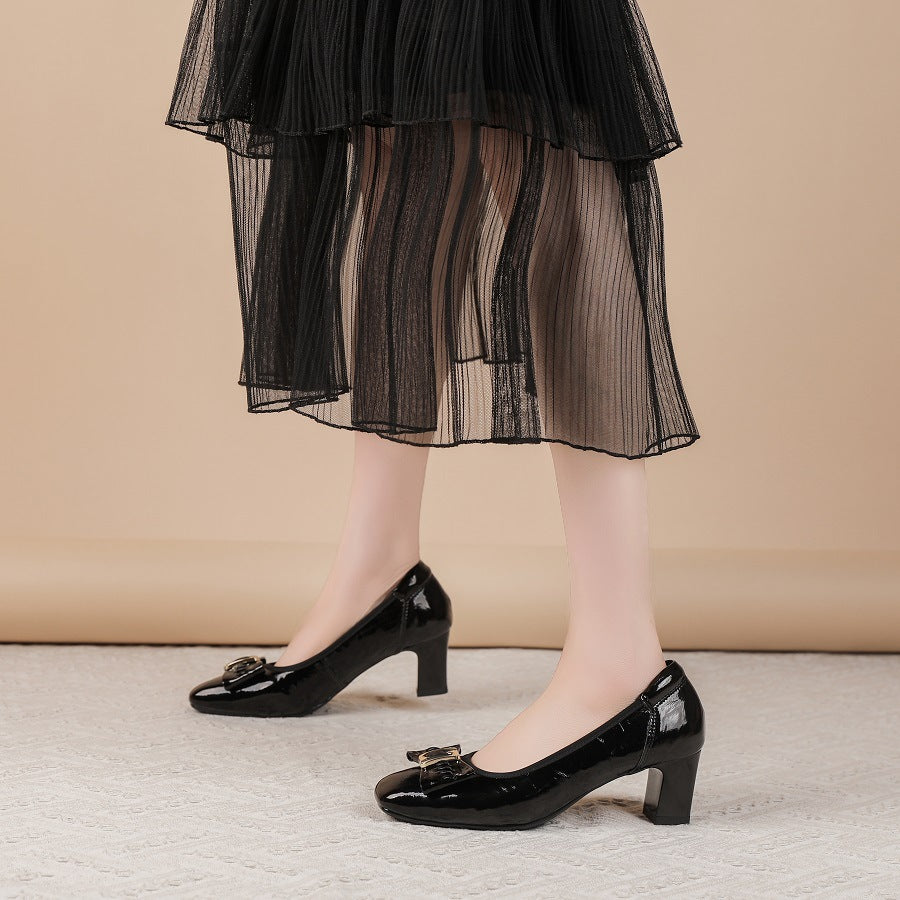 Women's Spring High Low-cut Square Toe Chunky Fashionable Temperamental Formal Women's Fashion Shoes