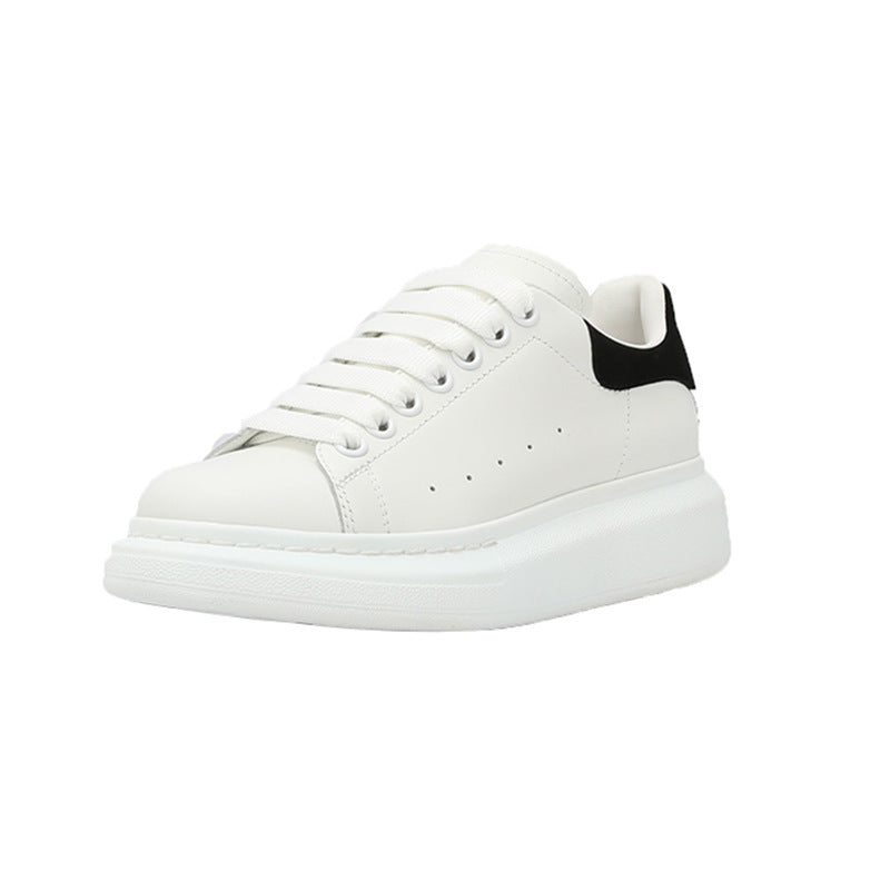 Women's Full Cowhide White Platform Sports Board Sneakers