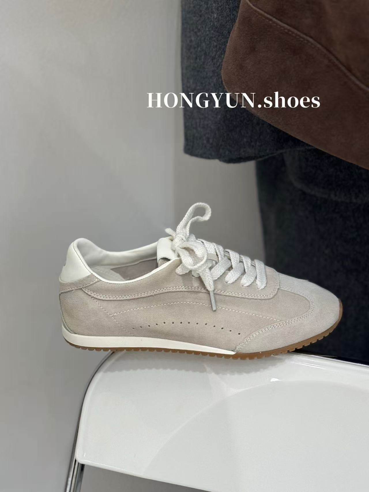 Red Rhyme Cow Suede Stitching Sports German Training Retro Easy Women's Casual Shoes