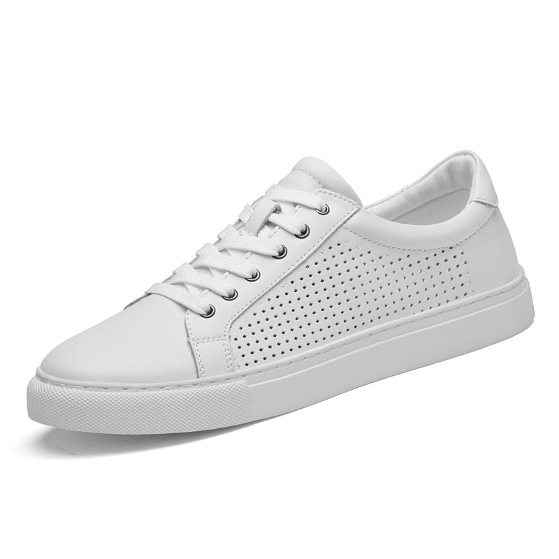 Women's & Men's White Winter Cowhide Surface Flat Hollowed Men's Board Shoes