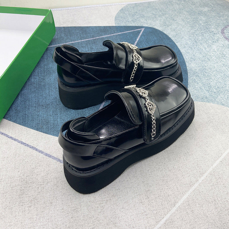 Women's British Style Square Toe Platform Muffin Detachable Loafers