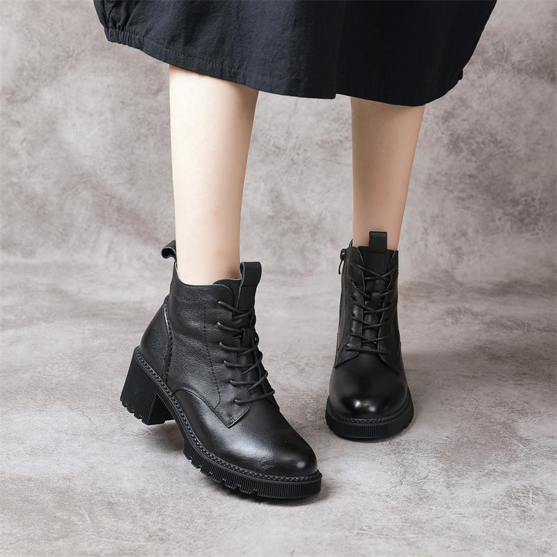 Women's Top Layer Soft Cowhide Martin Thick Boots