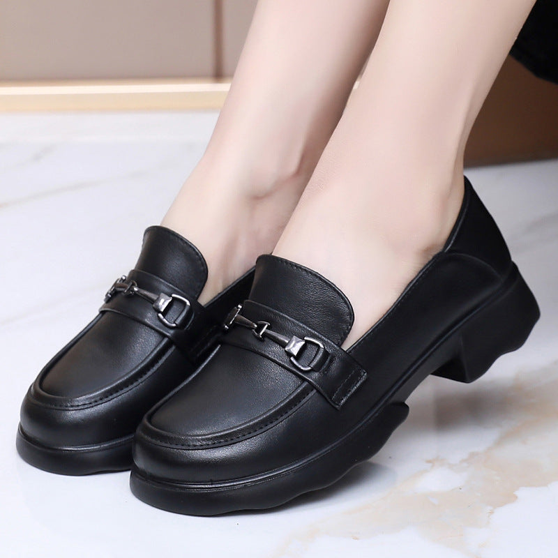 Women's Cowhide Autumn Soft Bottom Thick Not Tired Women's Casual Shoes